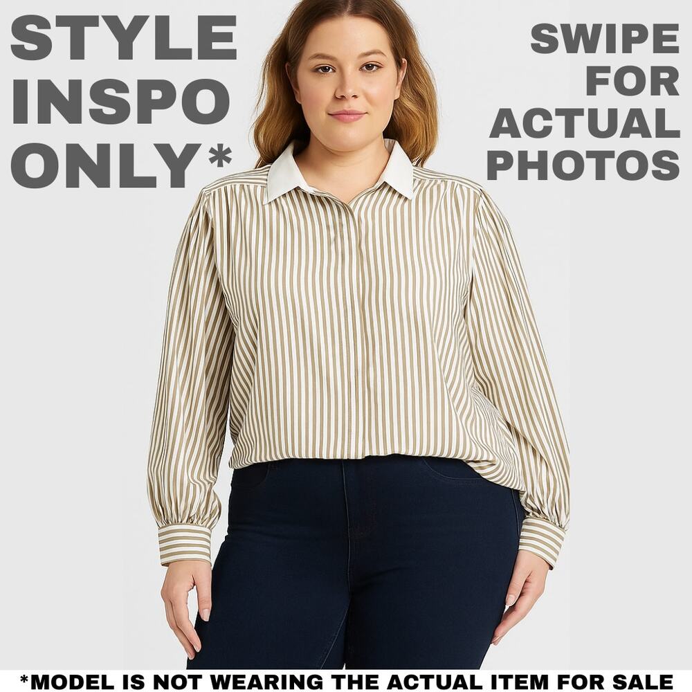 Counterparts Striped Blouse Size 12 Long Sleeve Collared Polyester Shirt [0403] - Picture 2 of 8